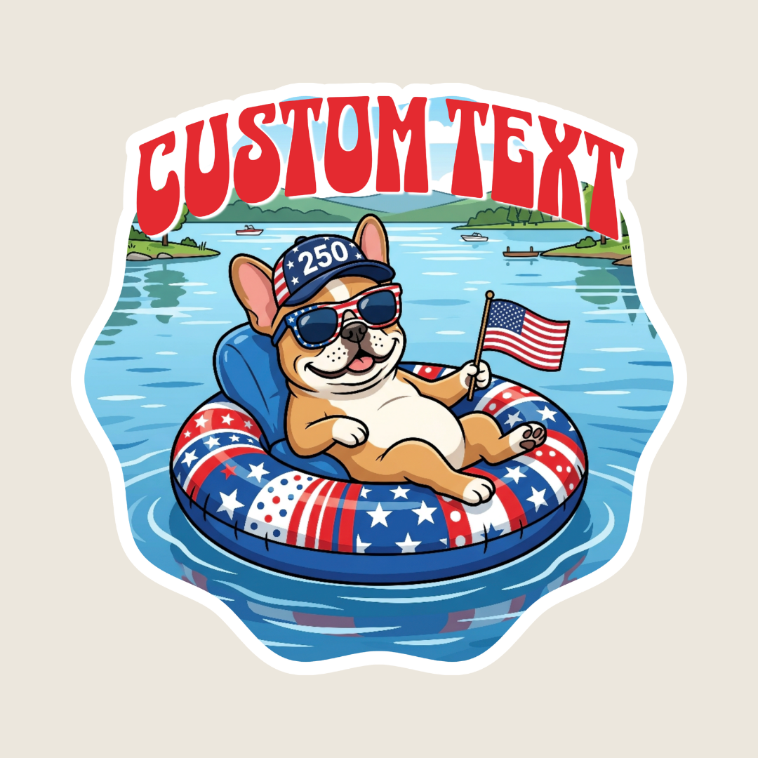Patriotic French Bulldog at the Lake Custom Sticker