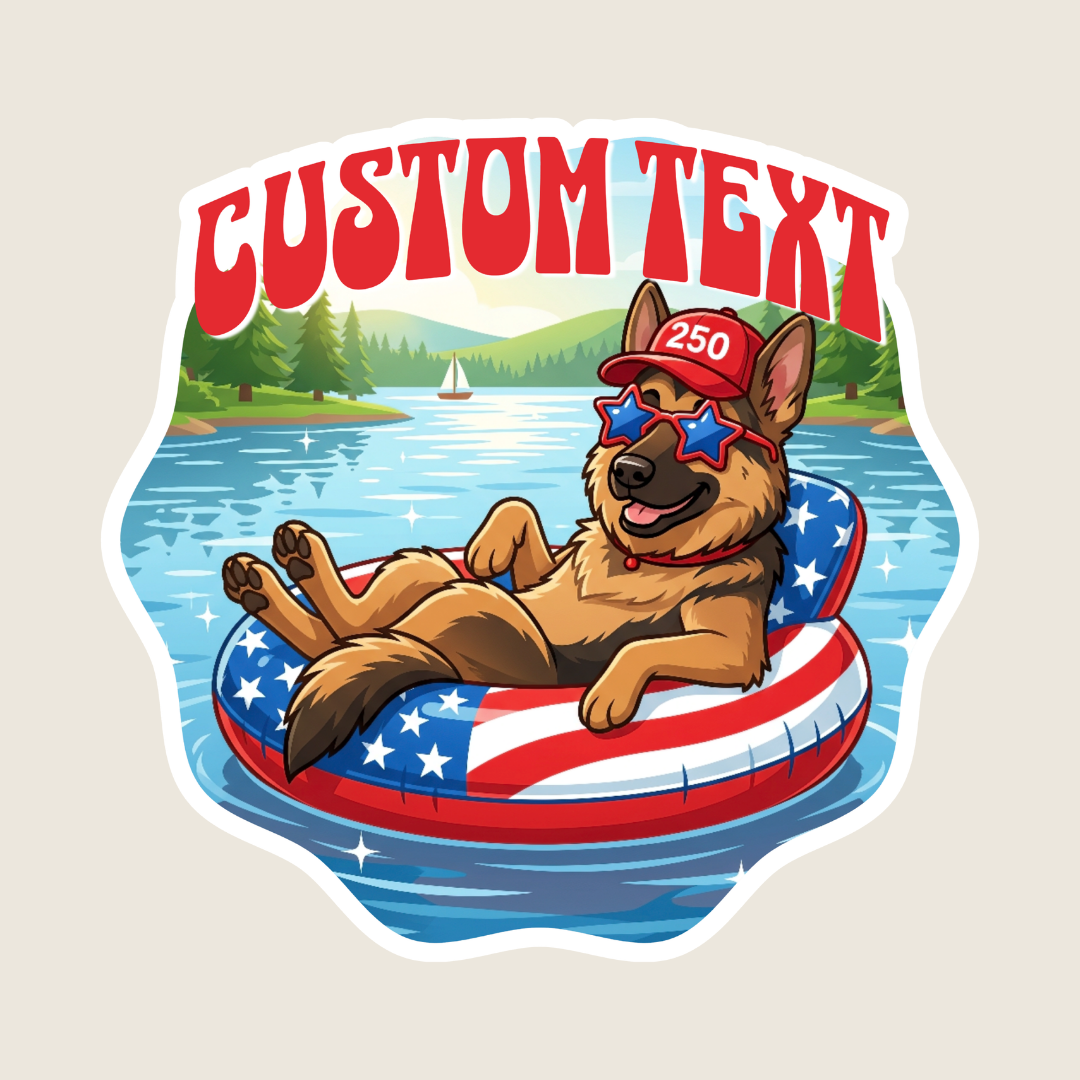Patriotic German Shepherd at the Lake Custom Sticker