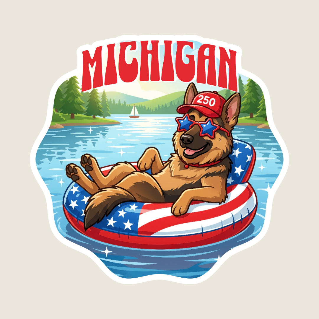 Patriotic German Shepherd at the Lake Custom Sticker