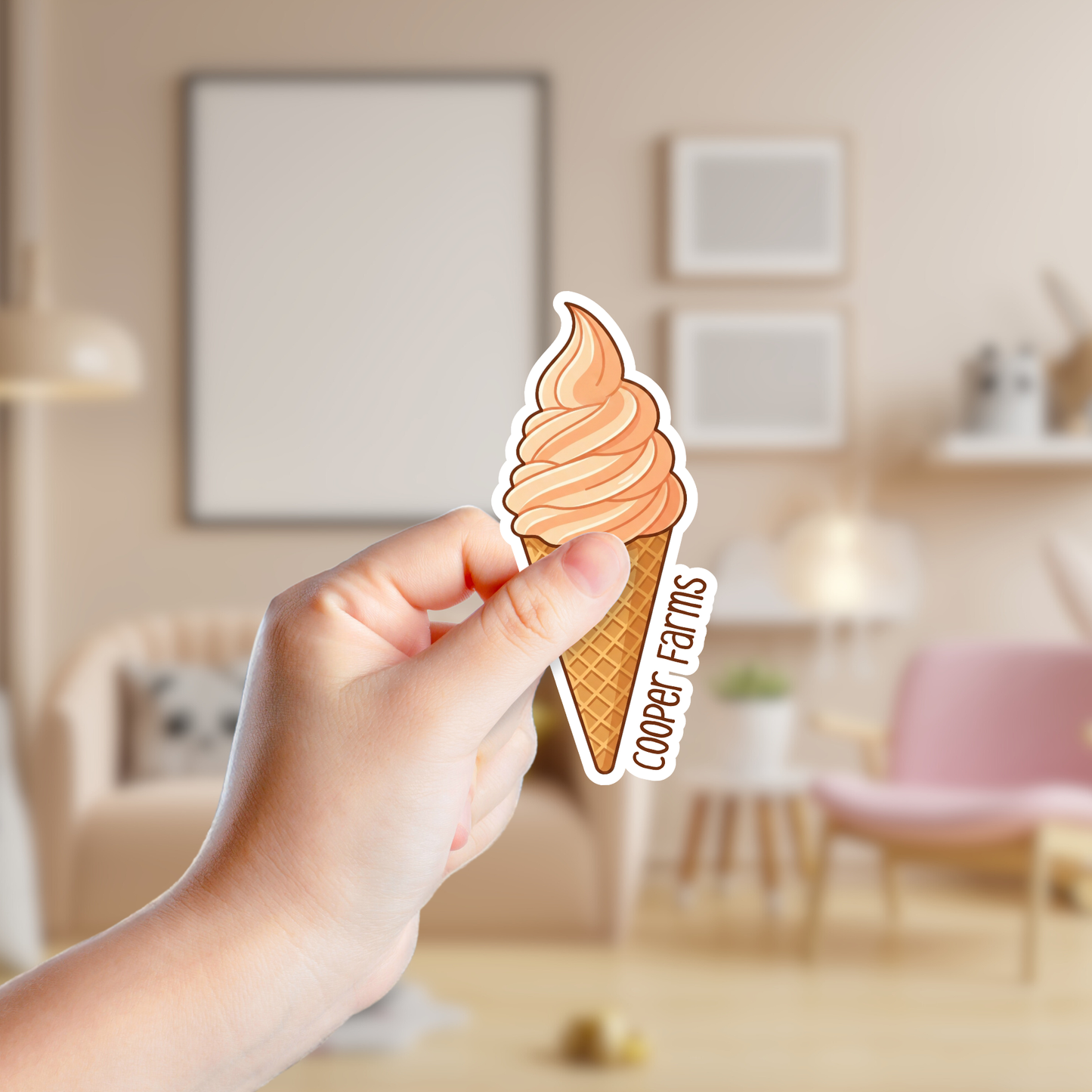 Peach Soft Serve Ice Cream Custom Vinyl Sticker