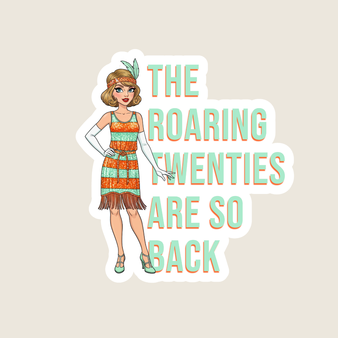 The Roaring 20s Are So Back Orange and Mint Green Flapper Sticker