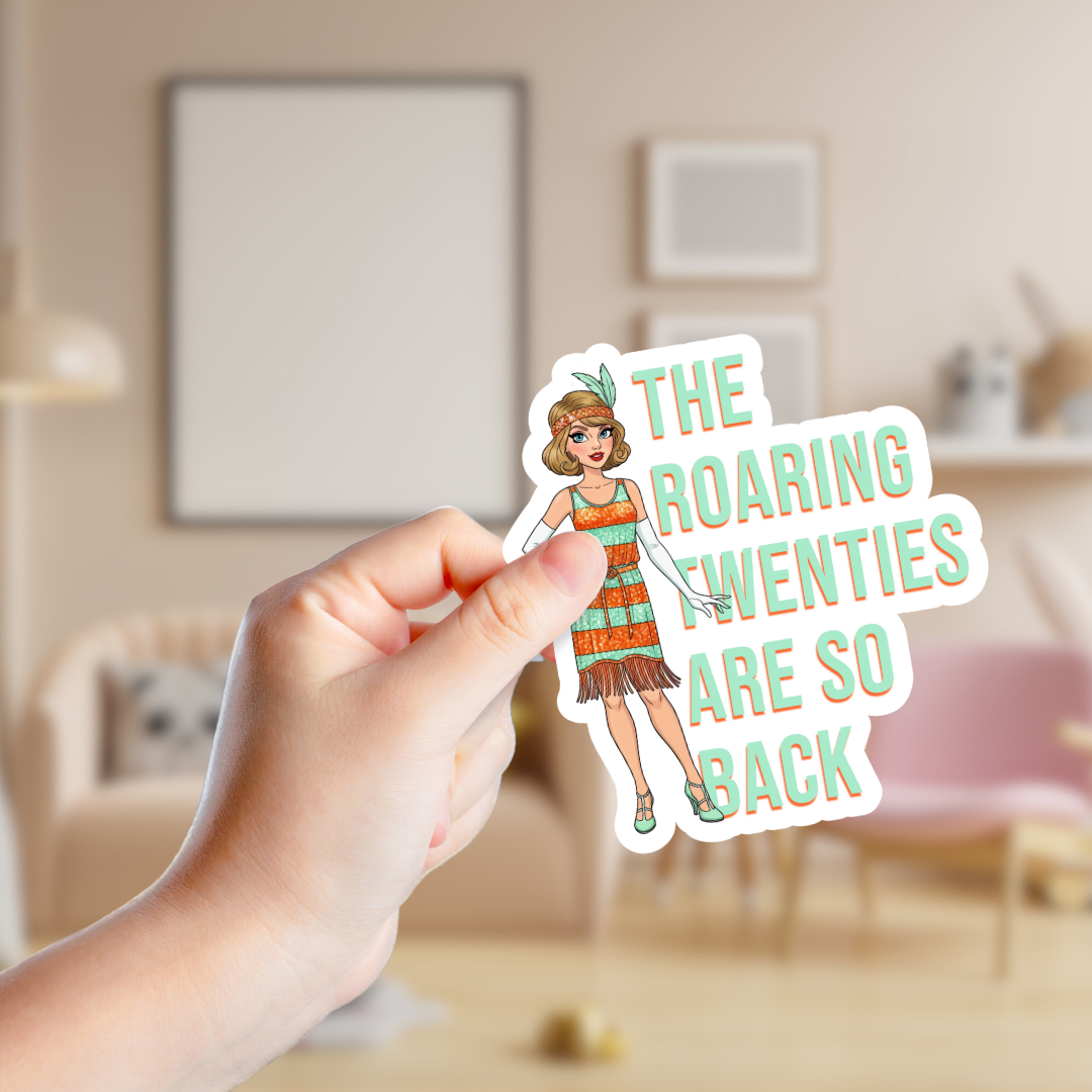 The Roaring 20s Are So Back Orange and Mint Green Flapper Sticker