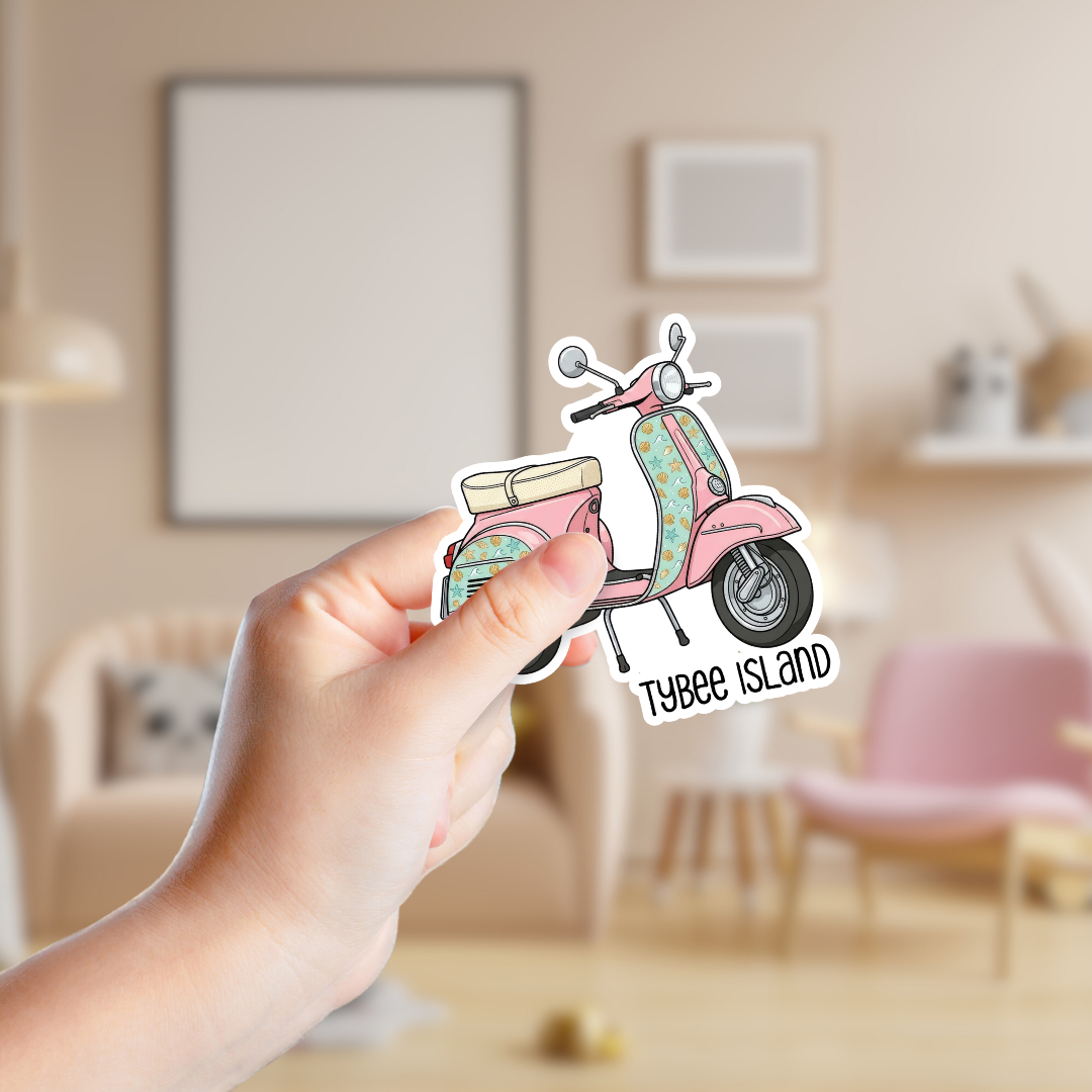 Cute Pink Floral Moped Custom Sticker