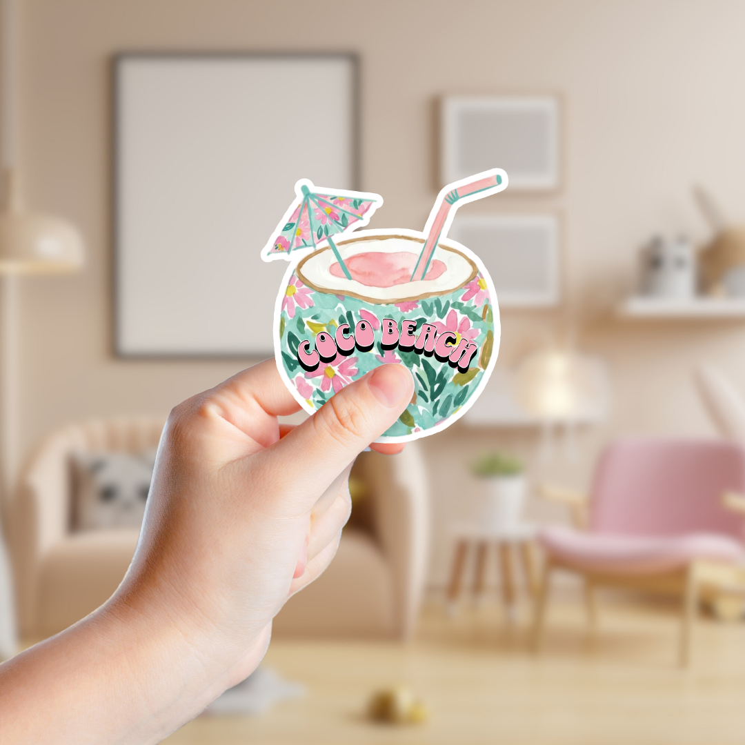 Pastel Floral Coconut Drink Custom Sticker