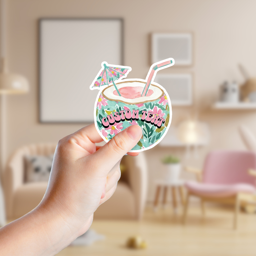 Pastel Floral Coconut Drink Custom Sticker
