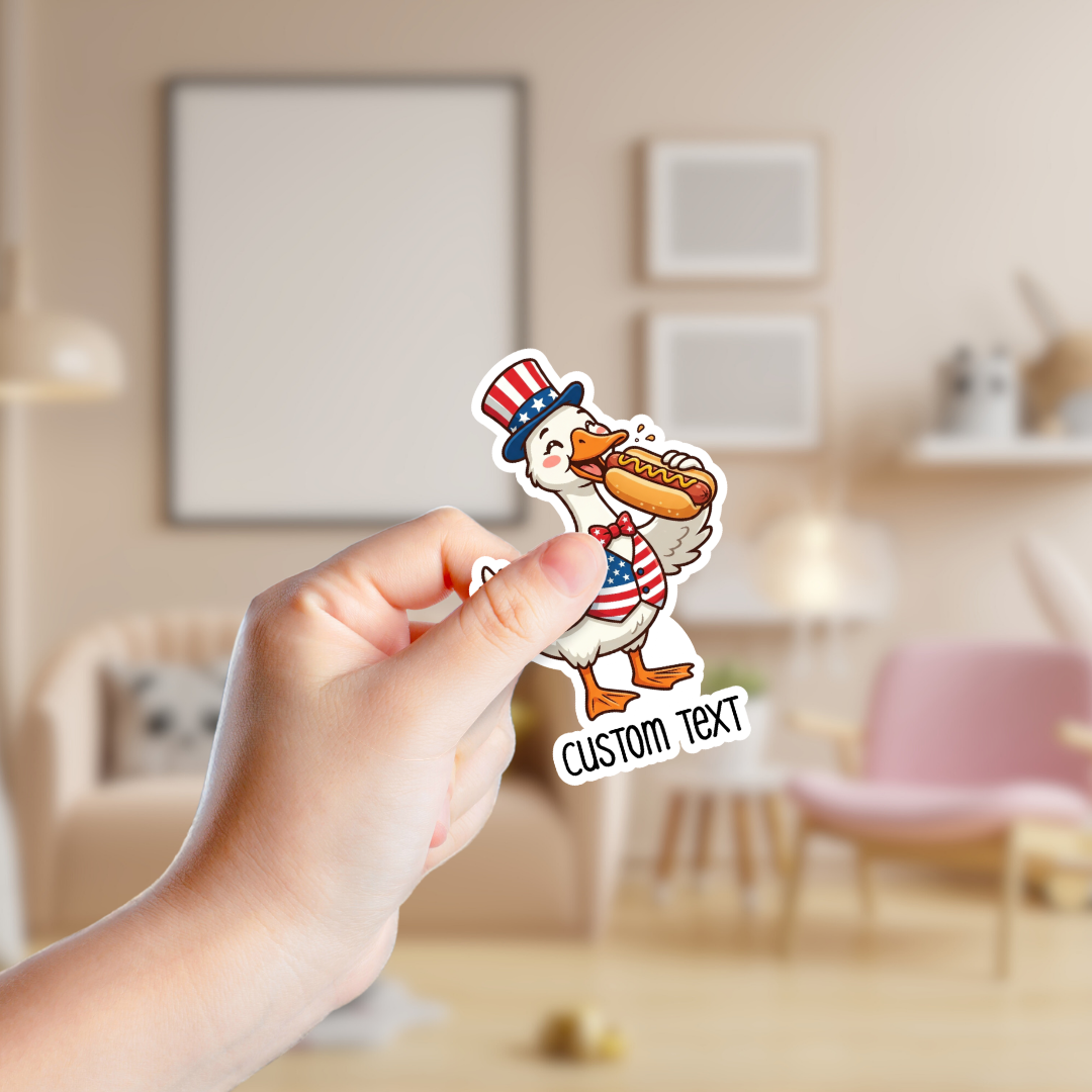 Patriotic Silly Goose Eating a Hot Dog Sticker