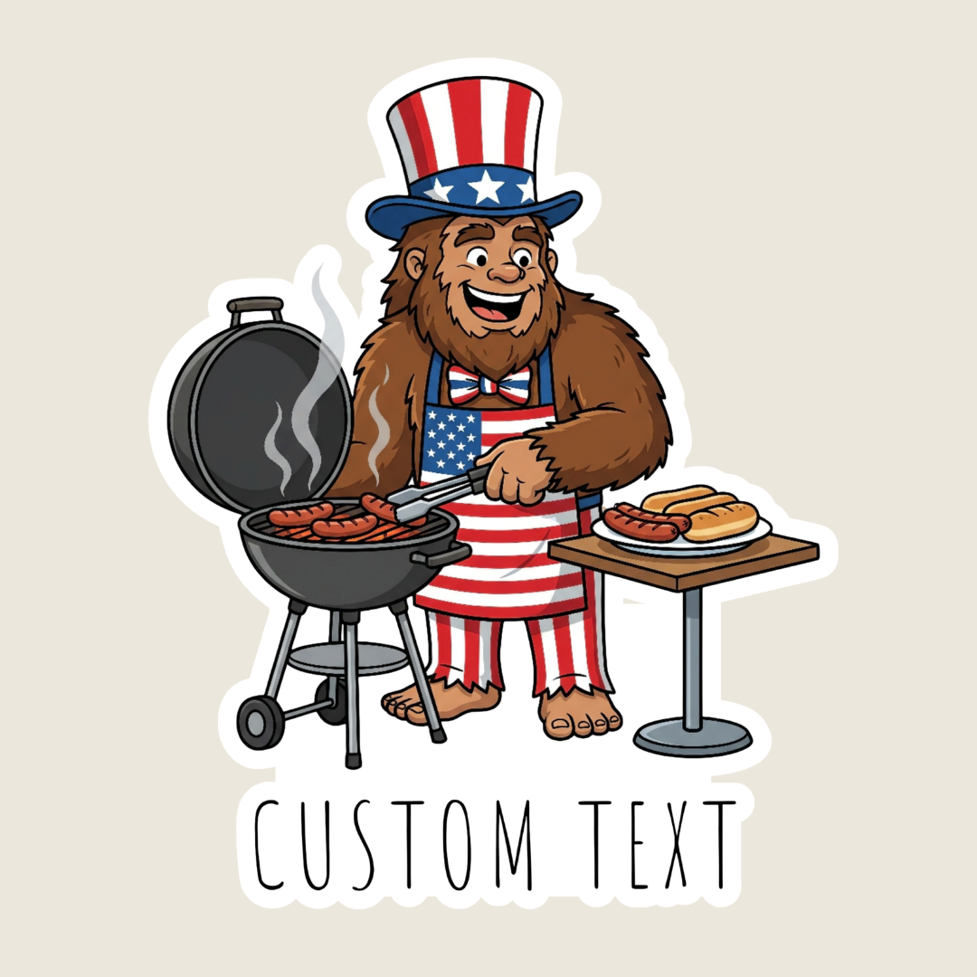 Patriotic Big Foot Grilling Custom Sticker