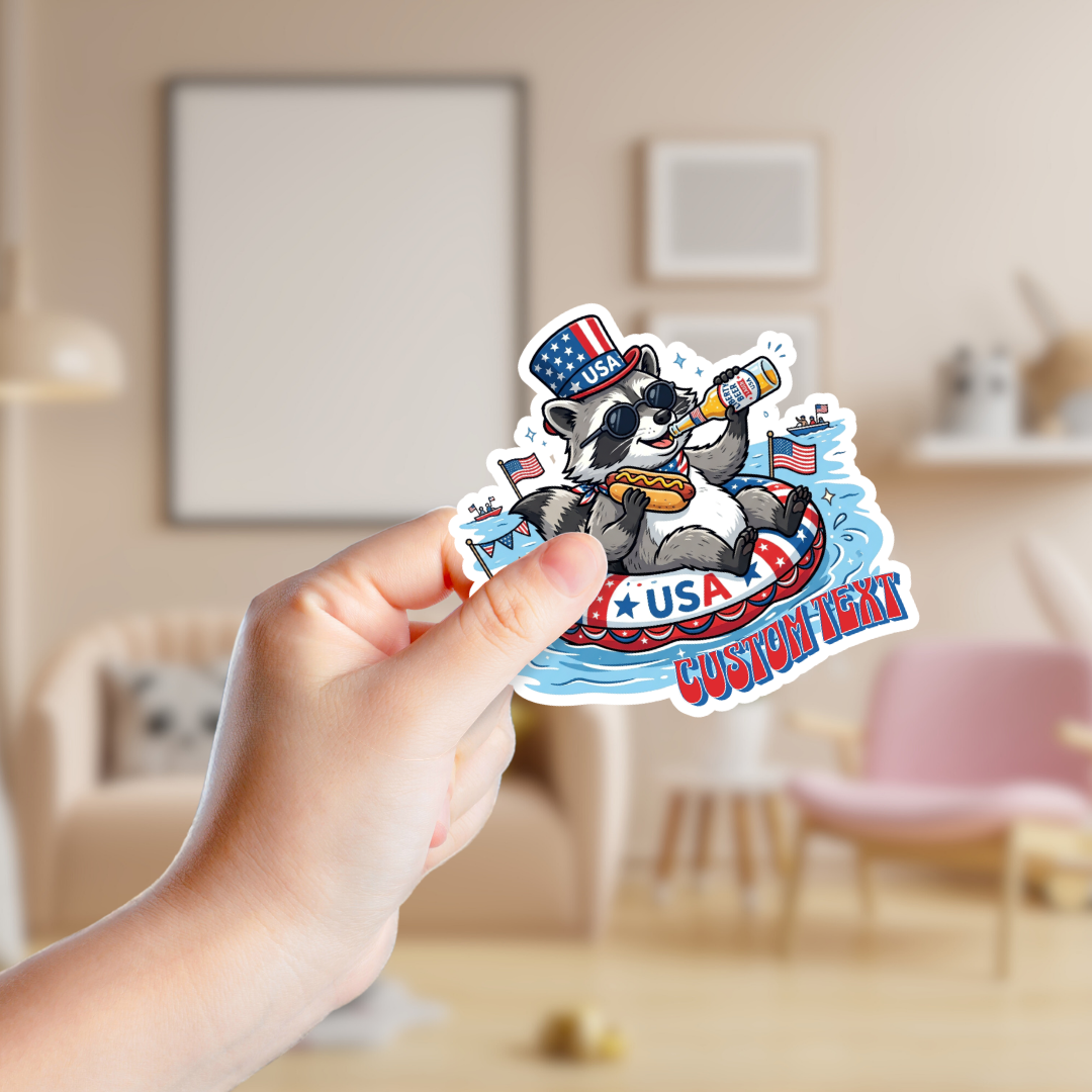 Patriotic Raccoon at the Lake Custom Sticker
