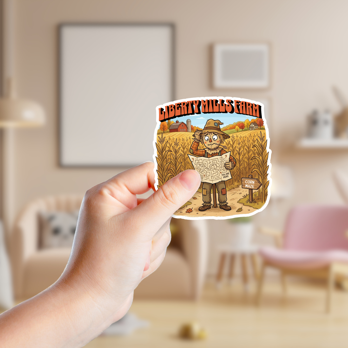 Scarecrow Lost at the Corn Maze Custom Sticker