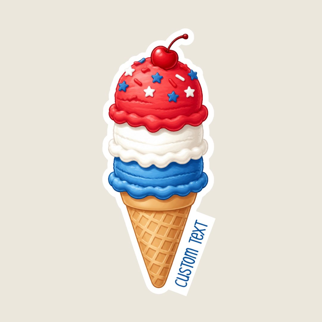 Red, White, and Blue Ice Cream Cone Custom Sticker