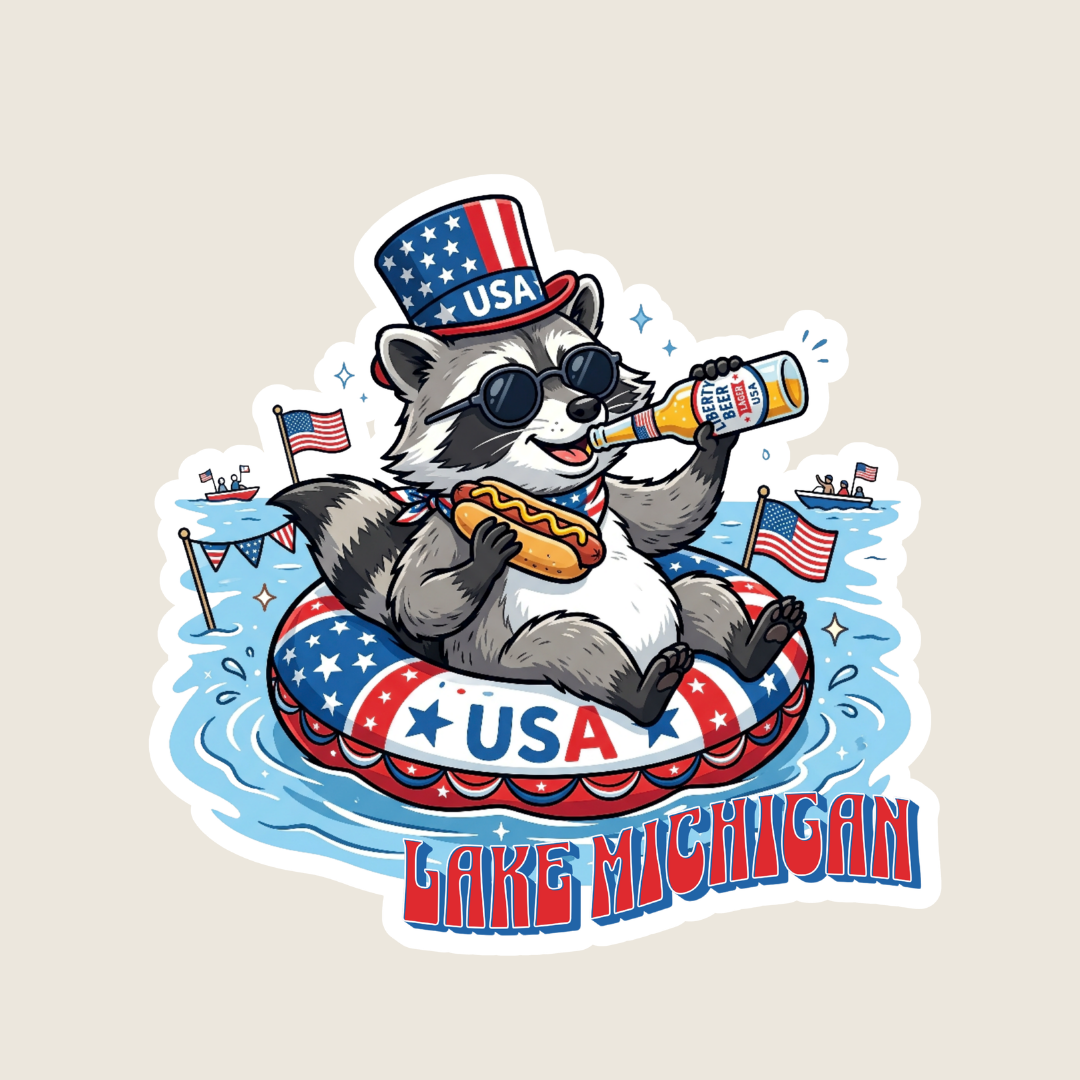 Patriotic Raccoon at the Lake Custom Sticker