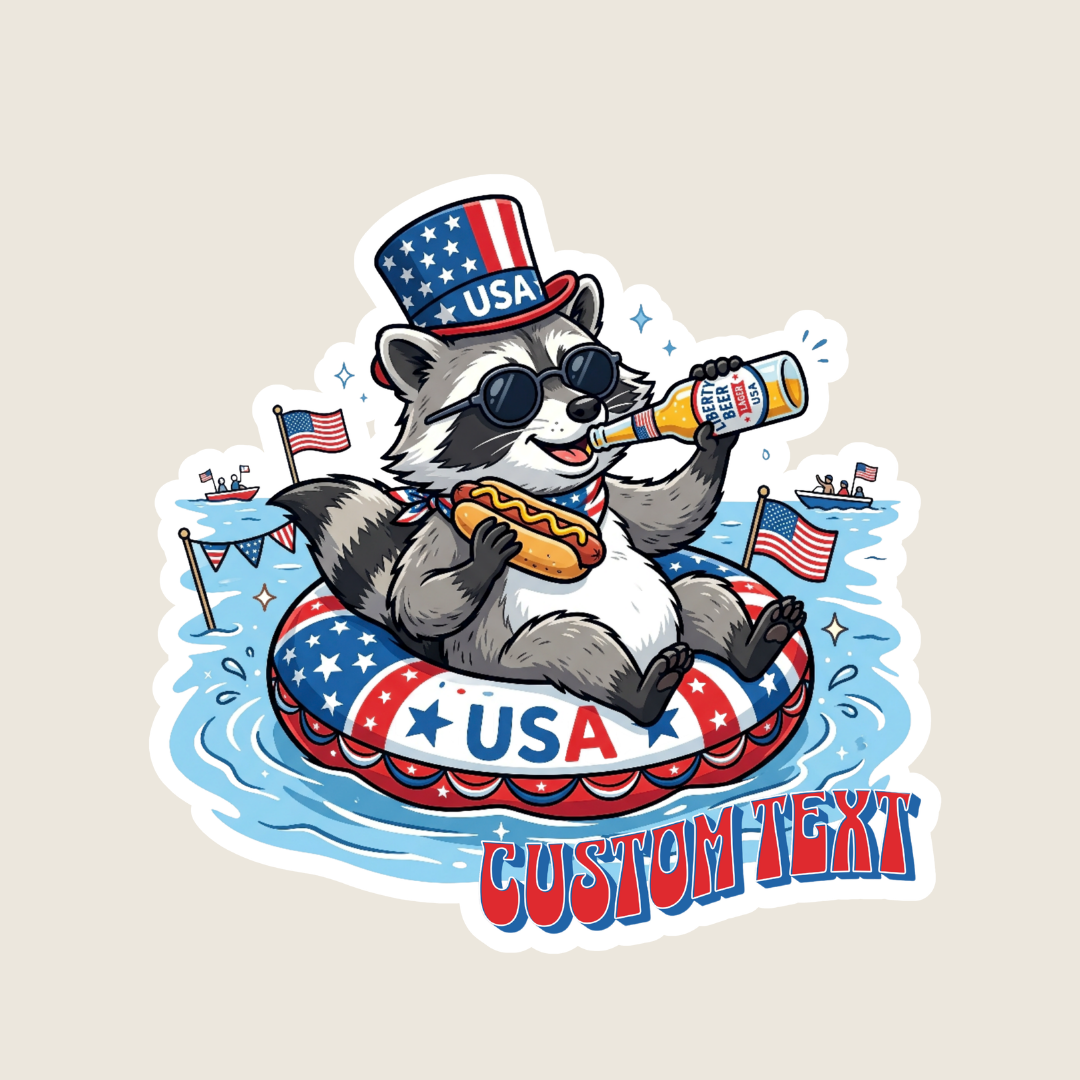 Patriotic Raccoon at the Lake Custom Sticker