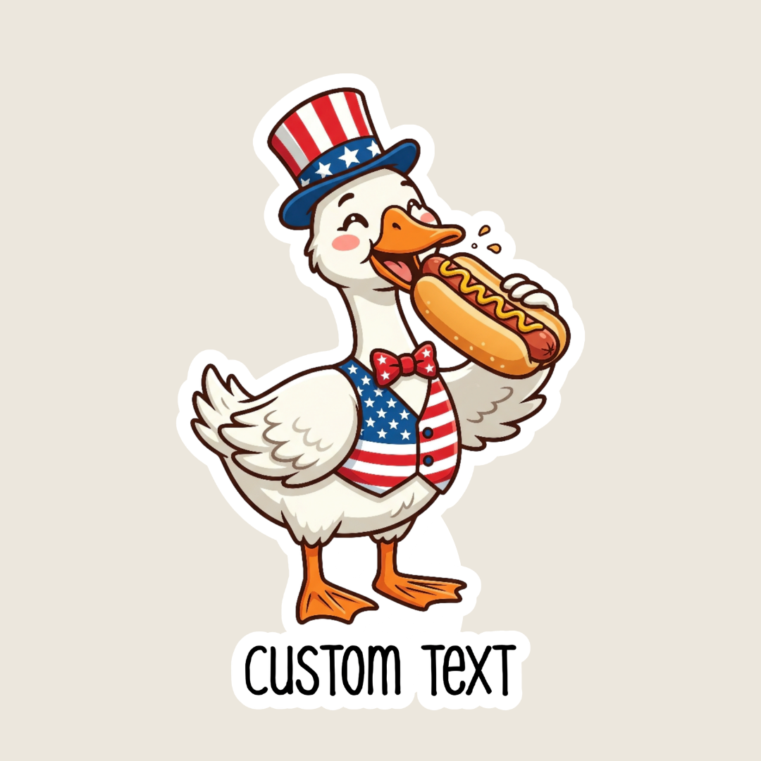 Patriotic Silly Goose Eating a Hot Dog Sticker