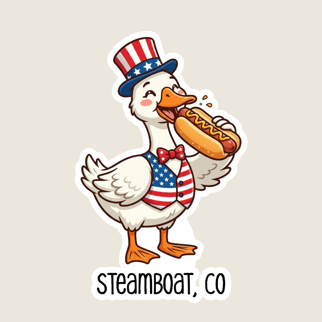 Patriotic Silly Goose Eating a Hot Dog Sticker