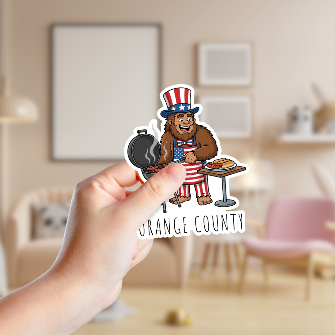 Patriotic Big Foot Grilling Custom Sticker