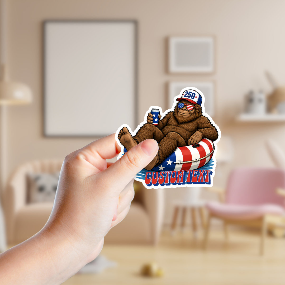 Patriotic Big Foot at the Lake Custom Sticker