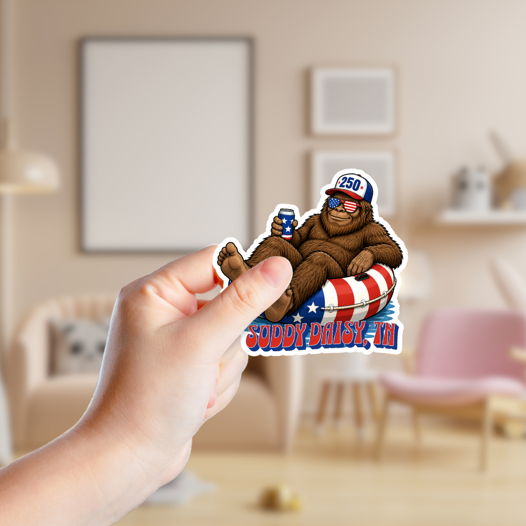Patriotic Big Foot at the Lake Custom Sticker