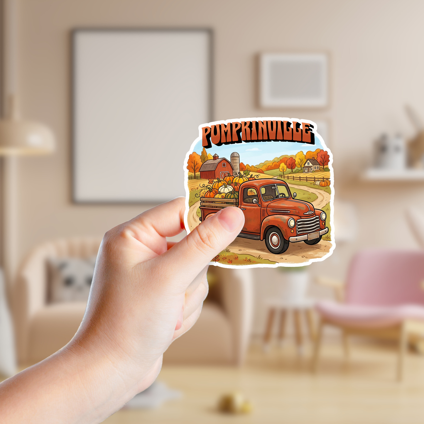 Vintage Farm Truck with Pumpkins Custom Sticker