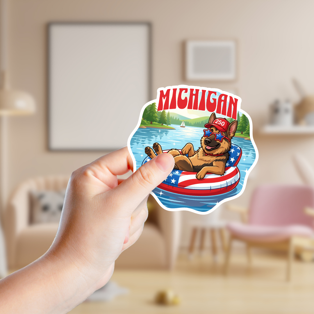 Patriotic German Shepherd at the Lake Custom Sticker