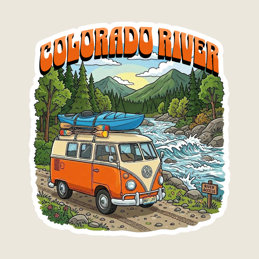 Orange VW Van Ready to Kayak Custom Sticker