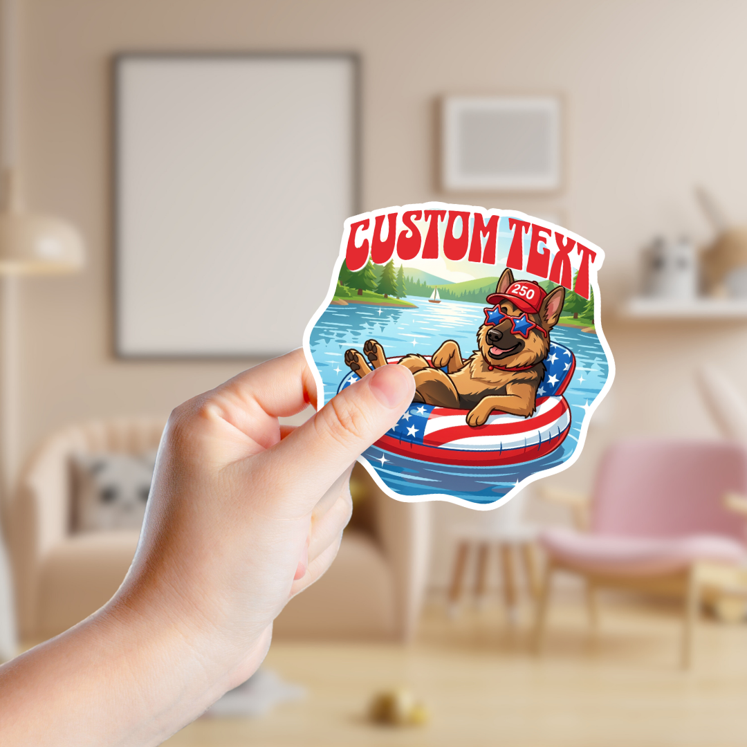 Patriotic German Shepherd at the Lake Custom Sticker