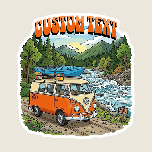Orange VW Van Ready to Kayak Custom Sticker