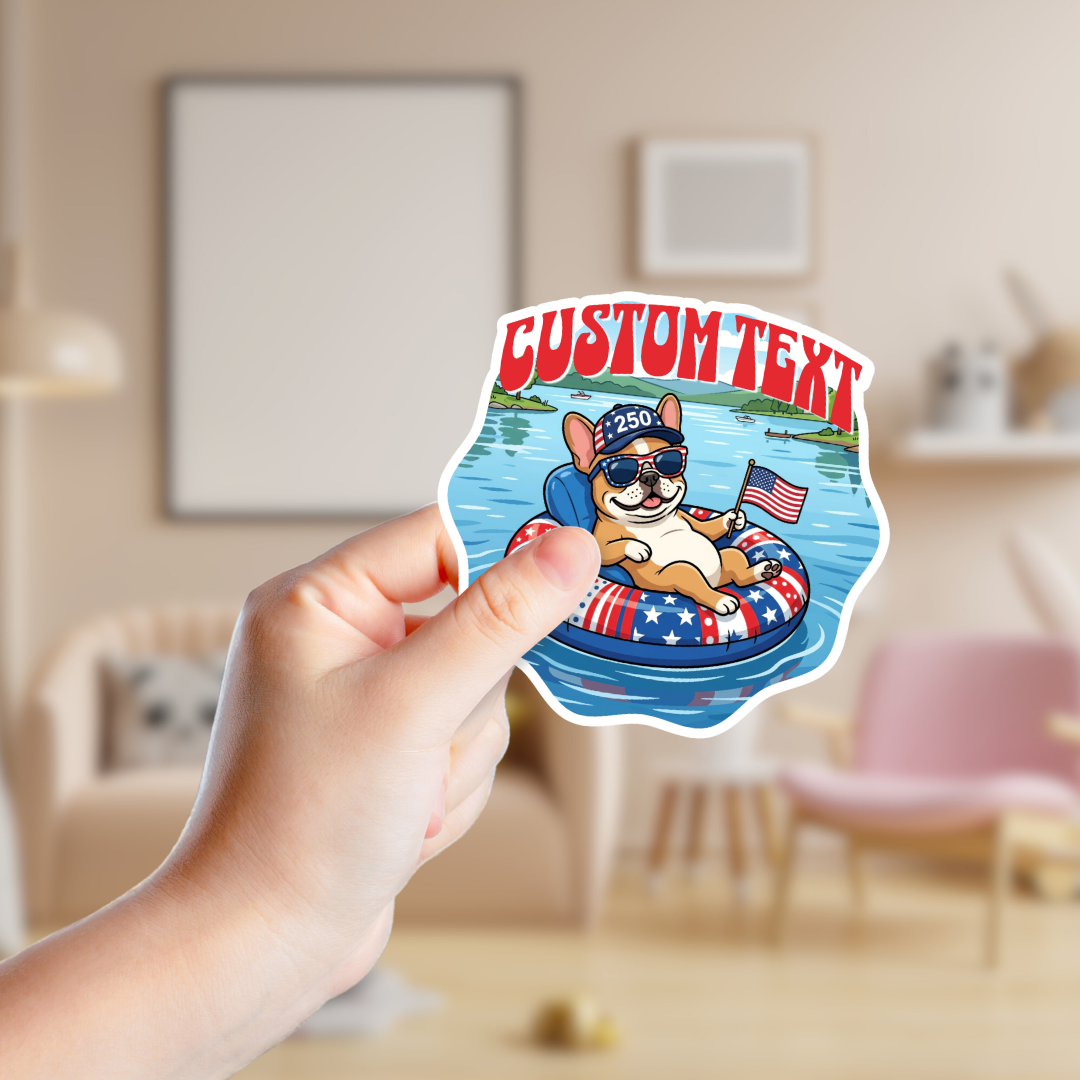 Patriotic French Bulldog at the Lake Custom Sticker