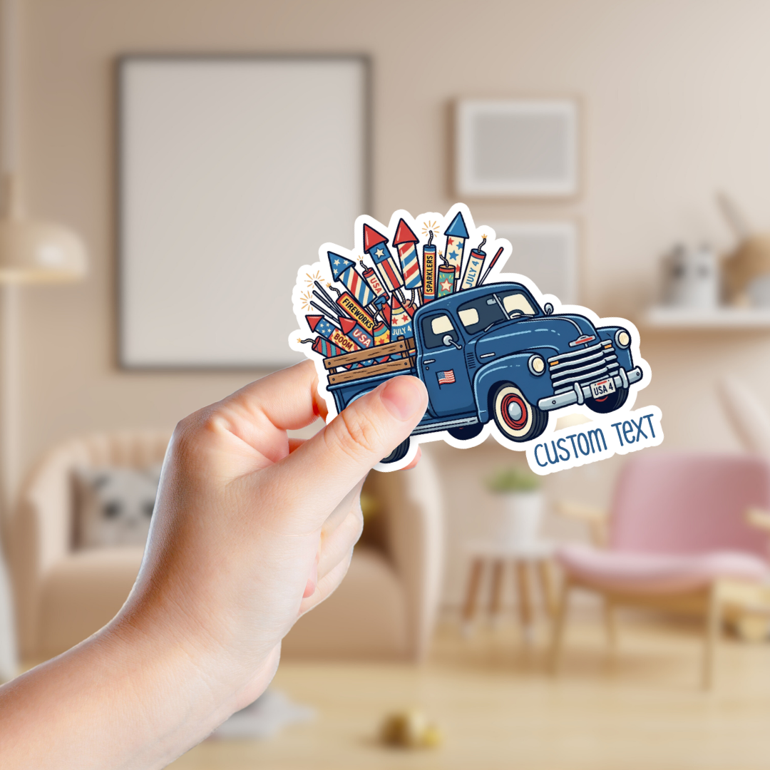 Patriotic Vintage Truck with Fireworks Custom Sticker