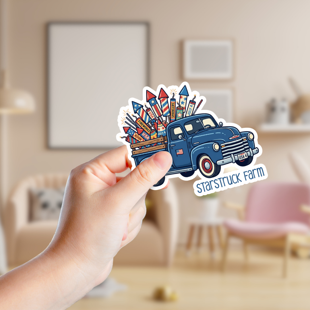Patriotic Vintage Truck with Fireworks Custom Sticker
