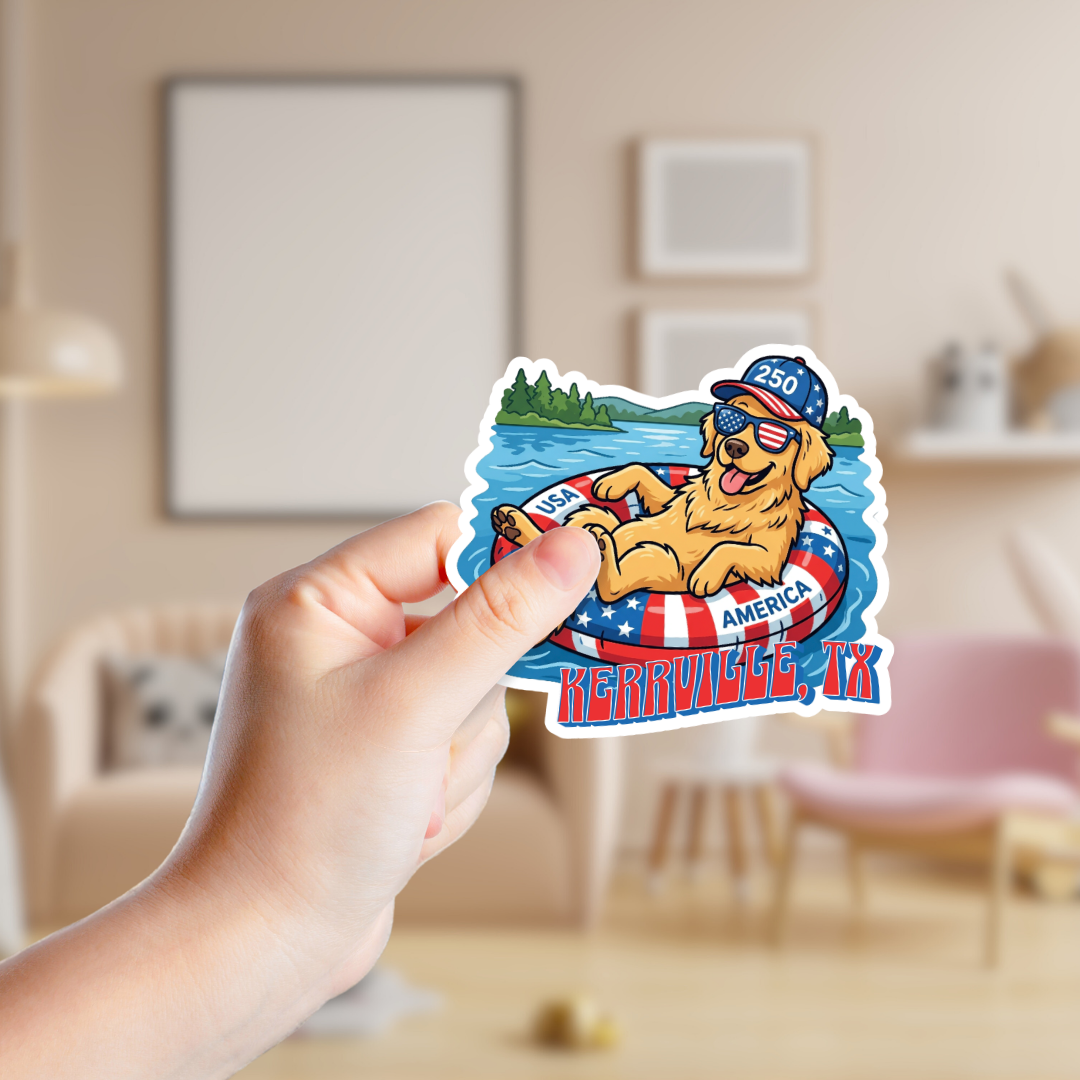 Patriotic Golden Retriever at the Lake Custom Sticker