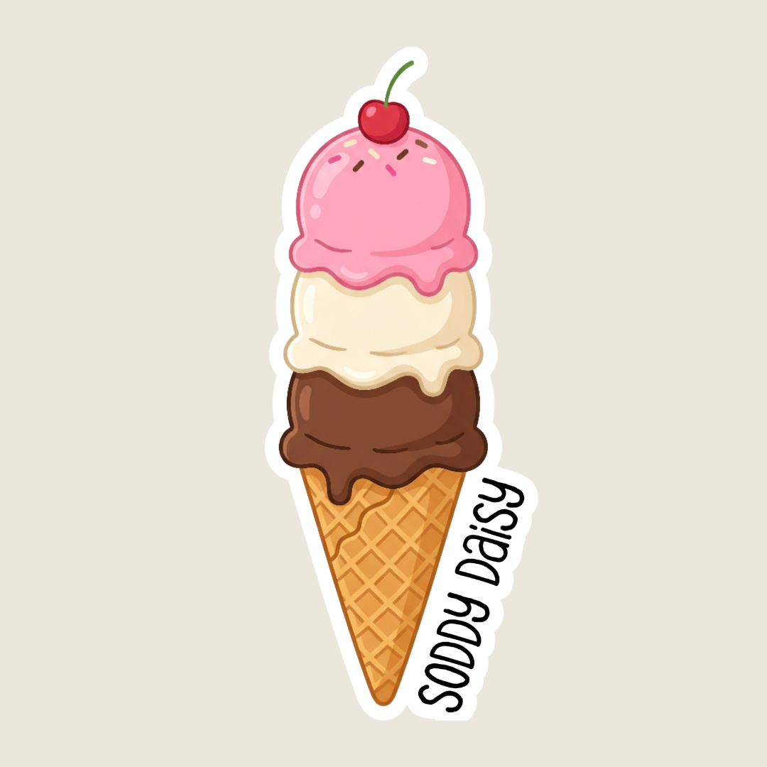 Neapolitan Ice Cream Cone Custom Sticker