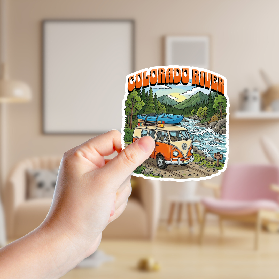 Orange VW Van Ready to Kayak Custom Sticker