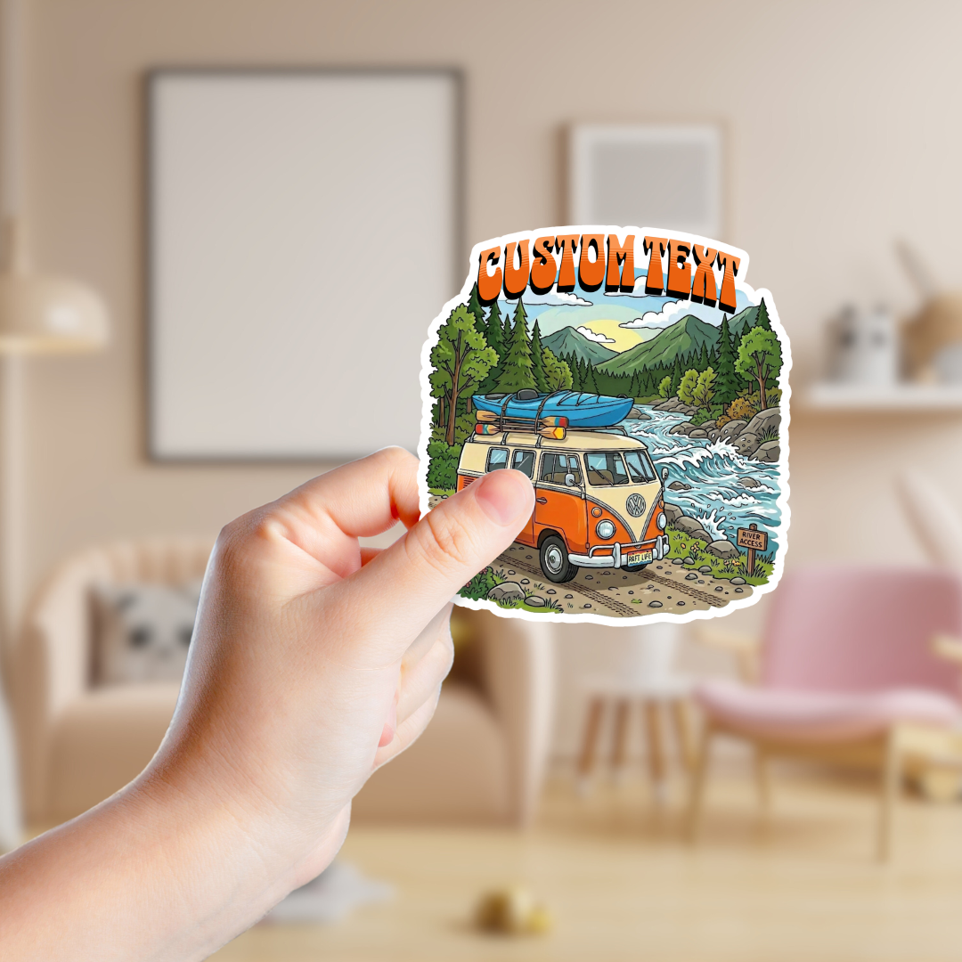 Orange VW Van Ready to Kayak Custom Sticker