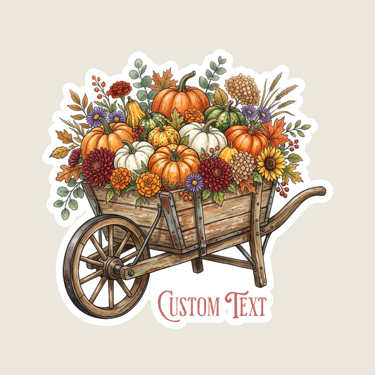 Fall Rustic Wheelbarrow full of Pumpkins Custom Sticker