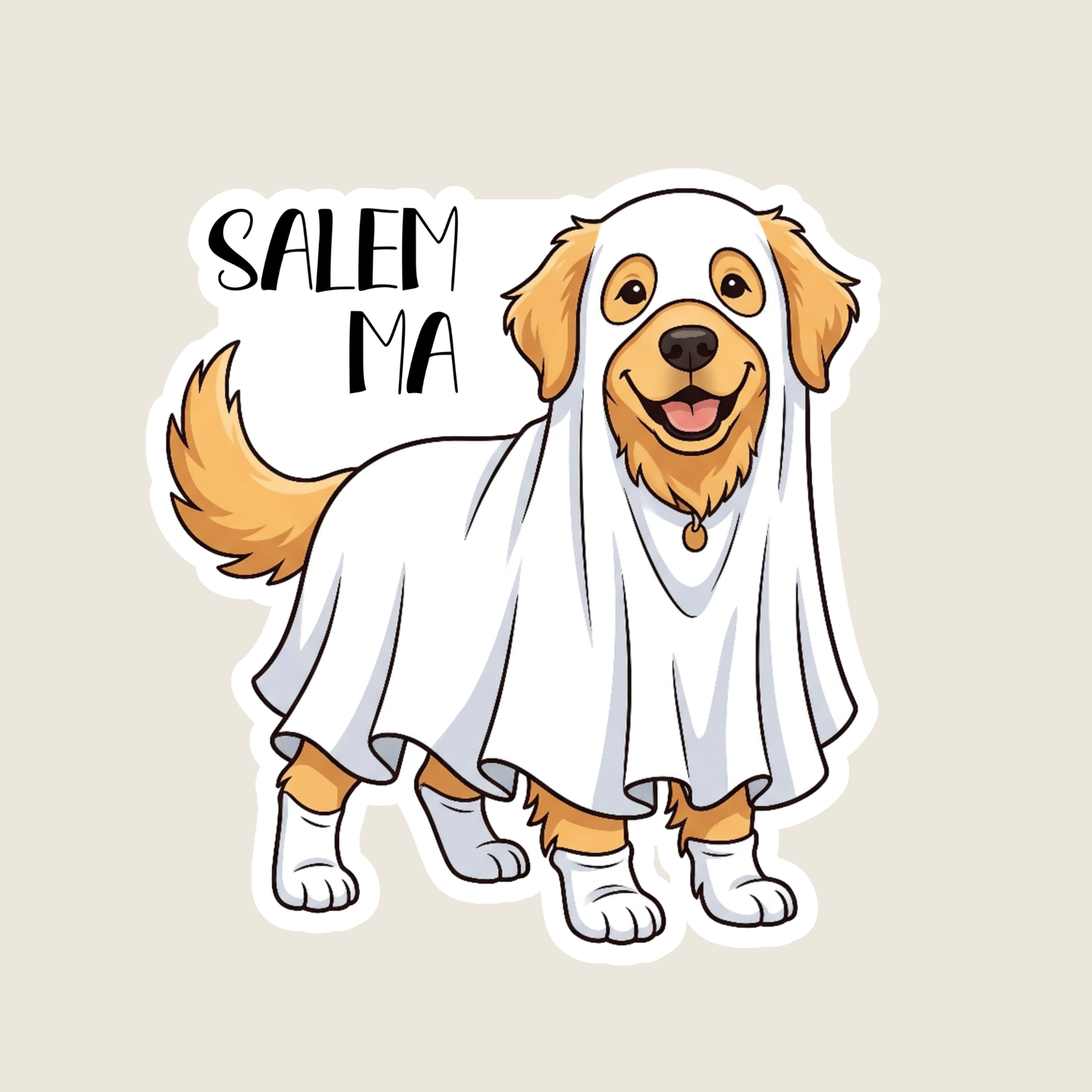 Golden Retriever in a Ghost Costume Custom Sticker