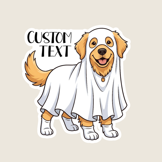 Golden Retriever in a Ghost Costume Custom Sticker