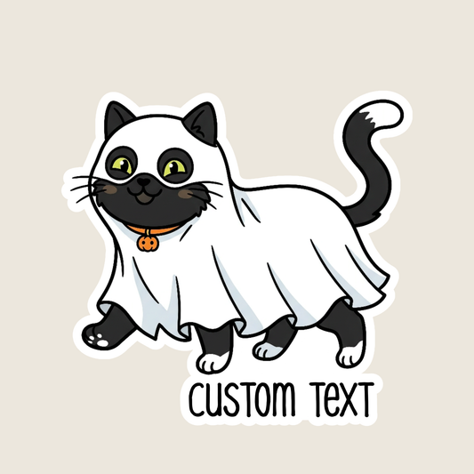 Black Cat in Ghost Costume Halloween Custom Sticker