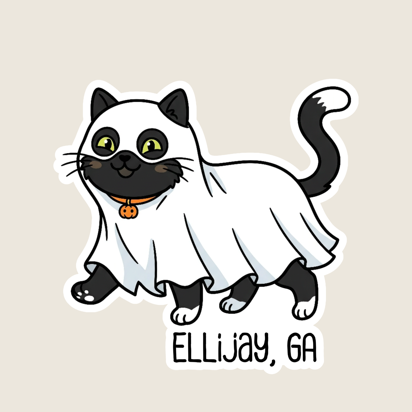 Black Cat in Ghost Costume Halloween Custom Sticker