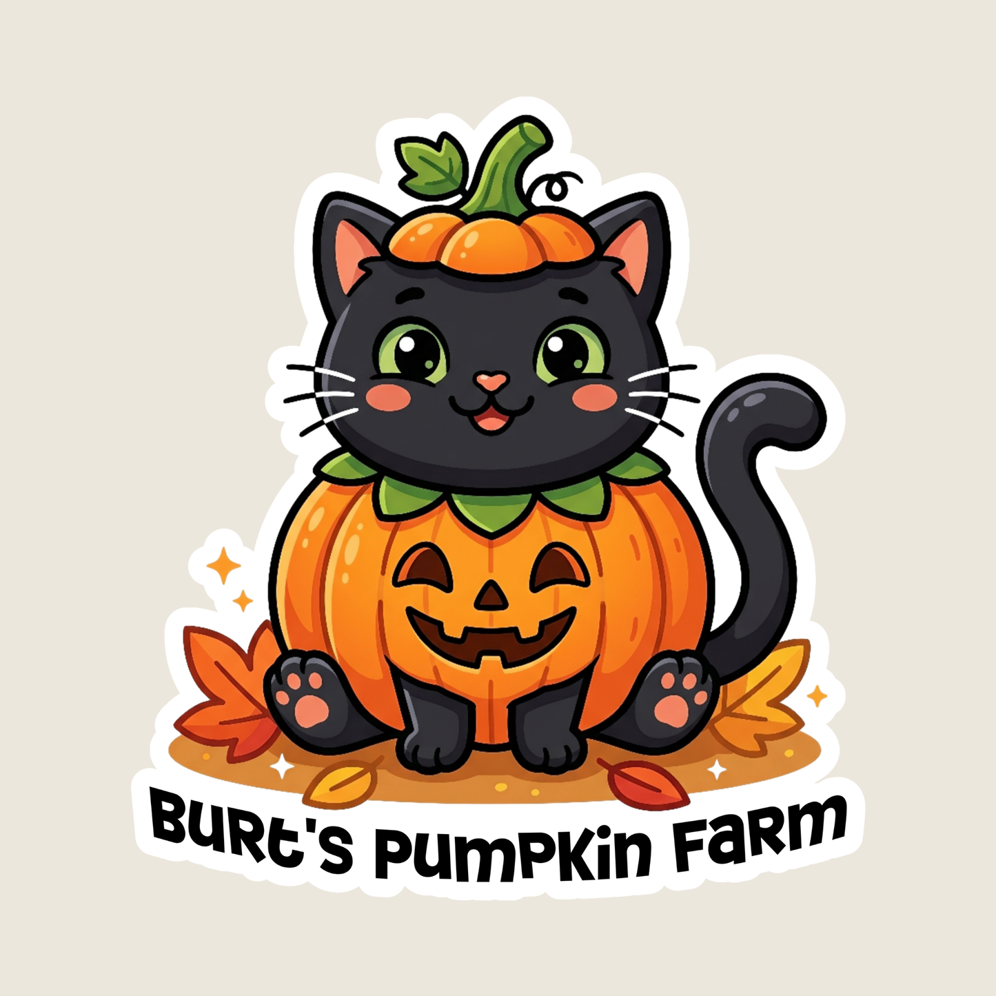 Black Cat in a Pumpkin Costume Halloween Custom Sticker