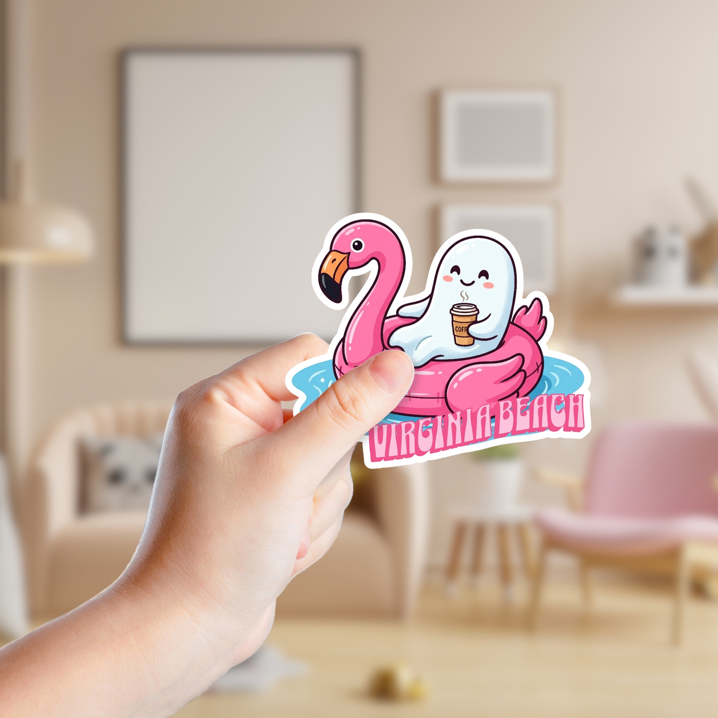 Ghost in a Flamingo Float Custom Sticker