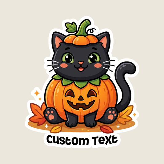 Black Cat in a Pumpkin Costume Halloween Custom Sticker