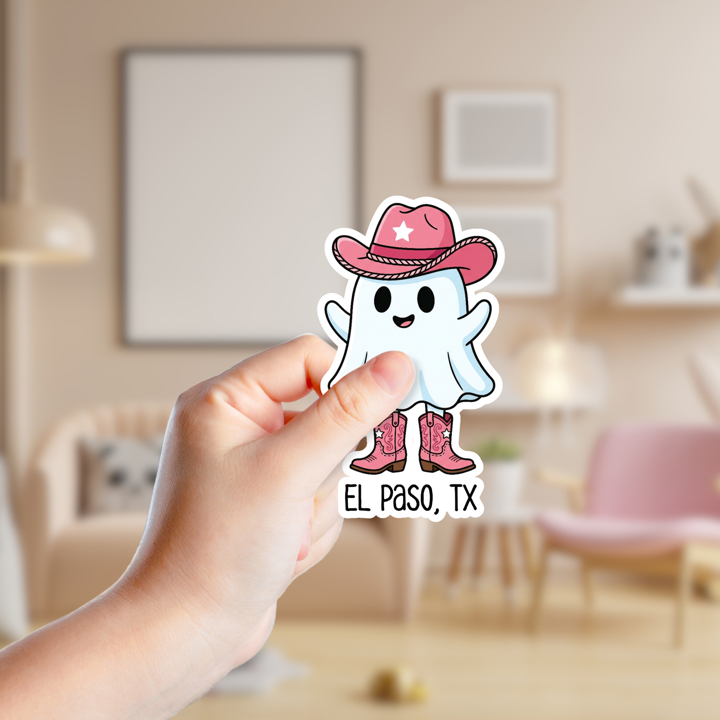 Western Ghost in Pink Cowgirl Hat Custom Sticker