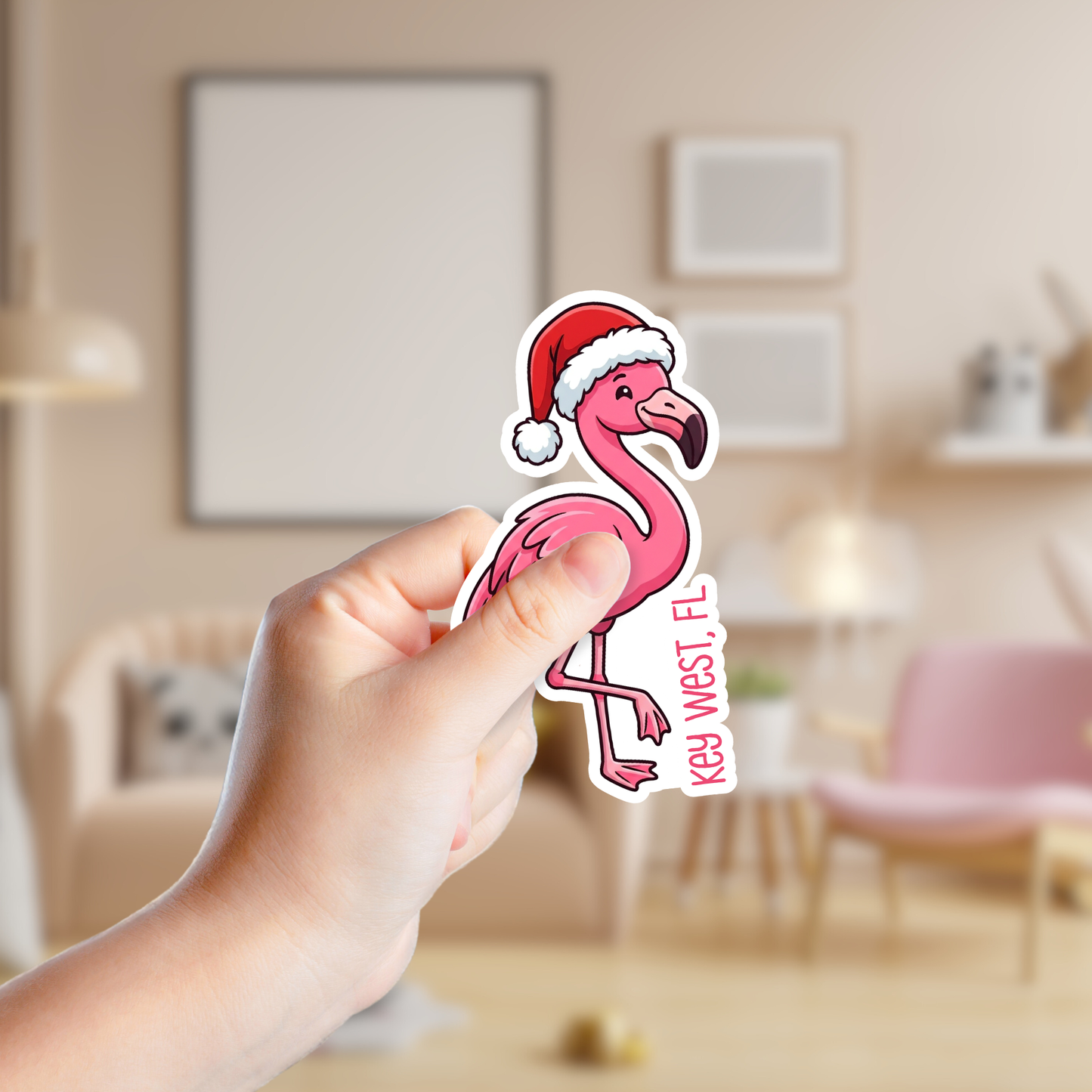 Flamingo in a Santa Hat Custom Sticker