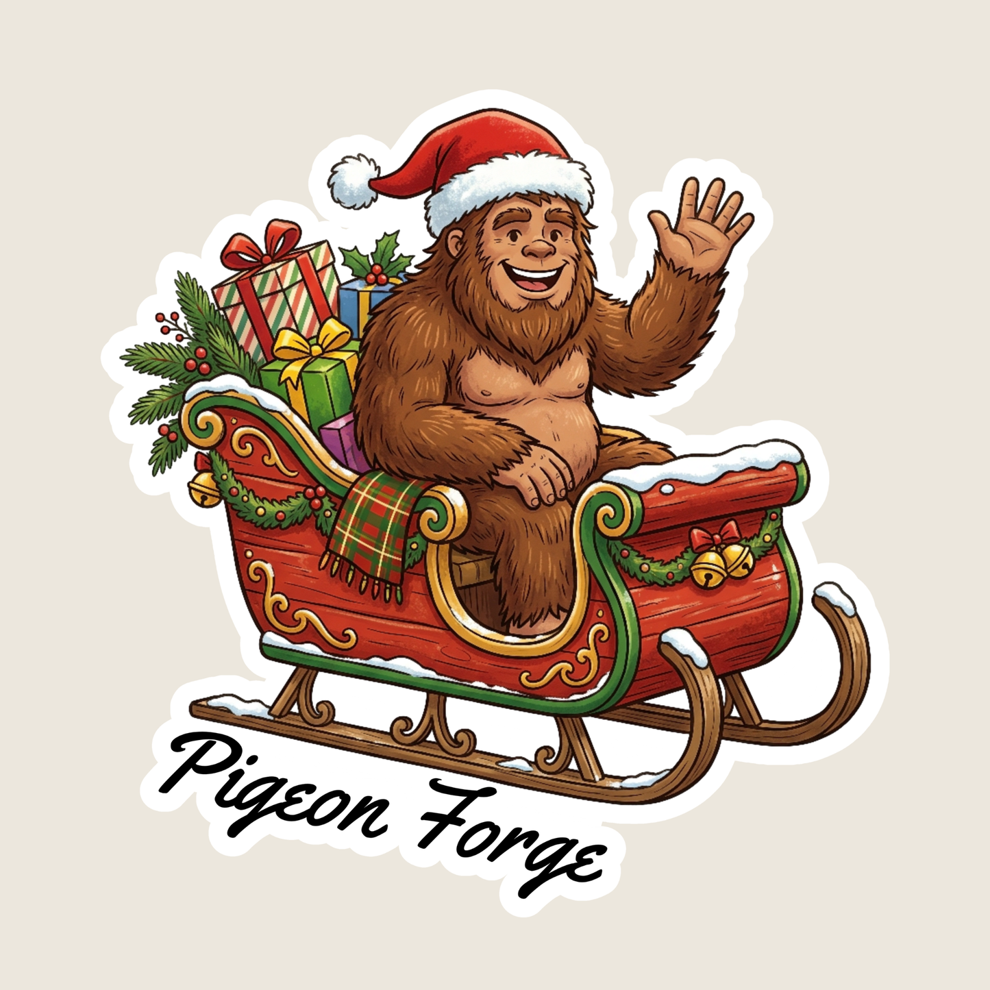 Big Foot in Santa's Sleigh Custom Christmas Sticker
