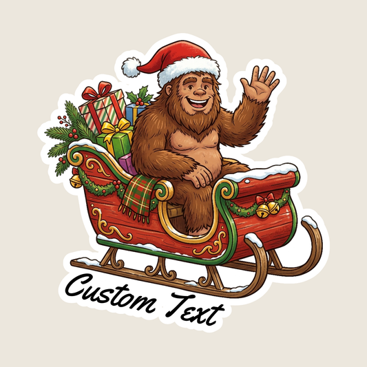 Big Foot in Santa's Sleigh Custom Christmas Sticker