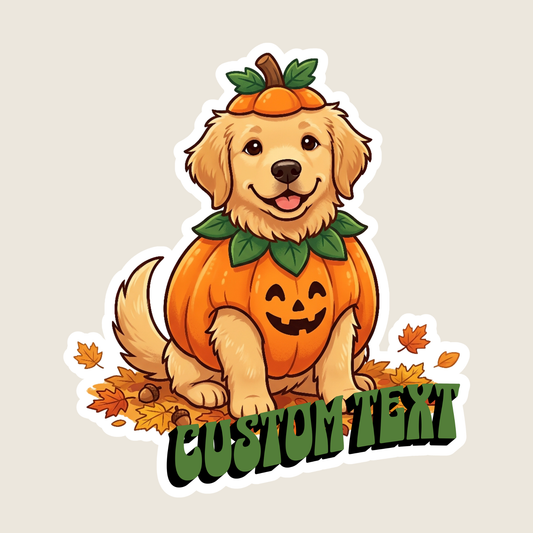 Golden Retriever in a Pumpkin Costume Halloween Custom Sticker