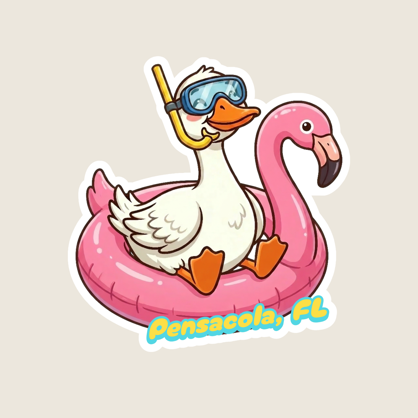 Snorkeling Silly Goose in a Flamingo Float Custom Funny Sticker