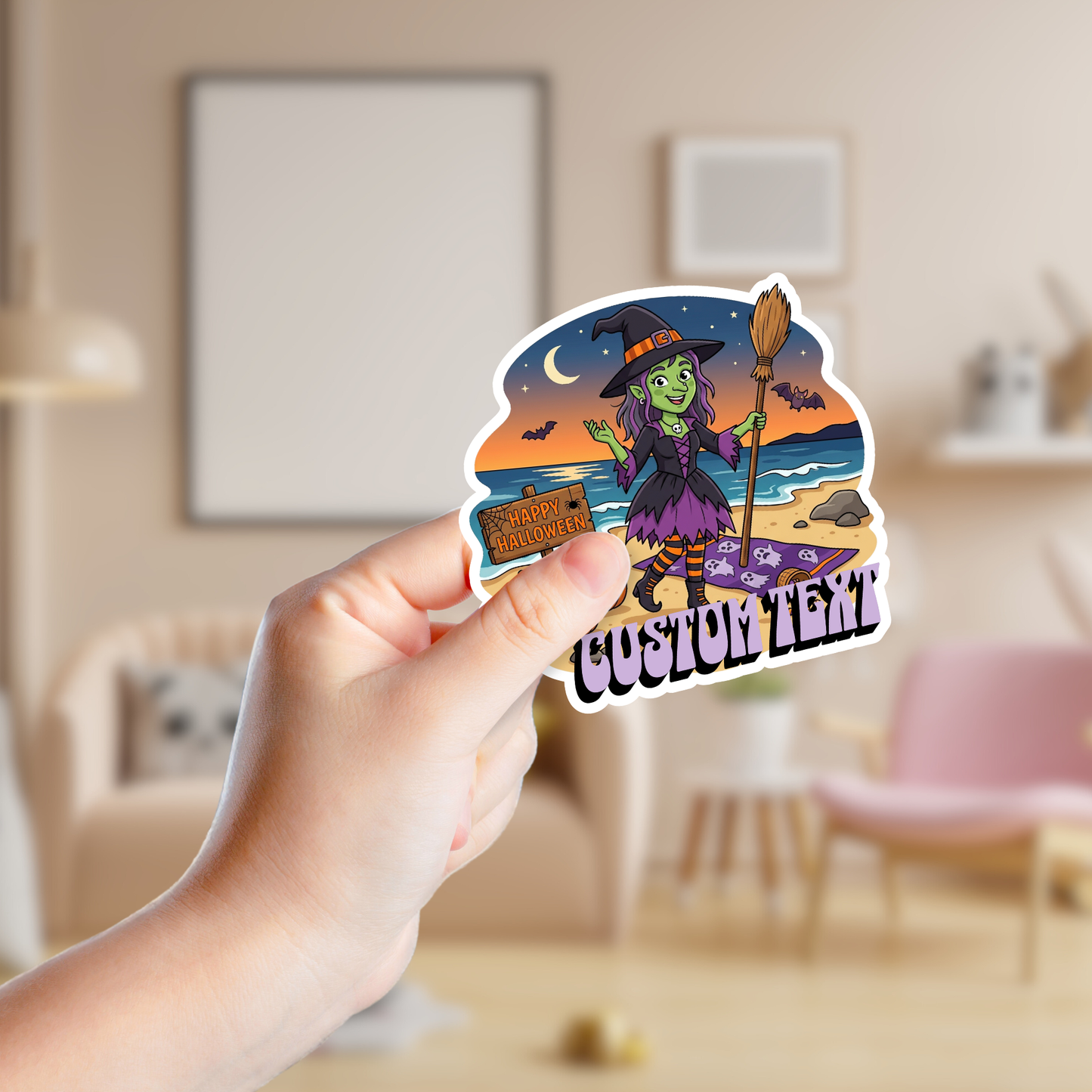 Witch at the Beach Halloween Custom Sticker