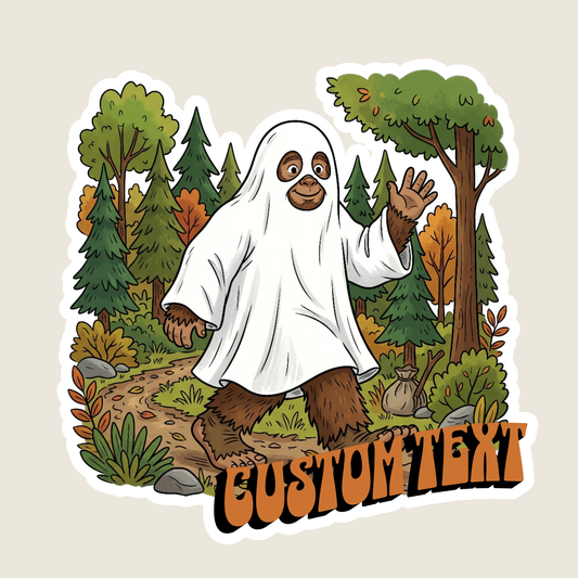 Big Foot in a Ghost Costume in the Woods Custom Sticker