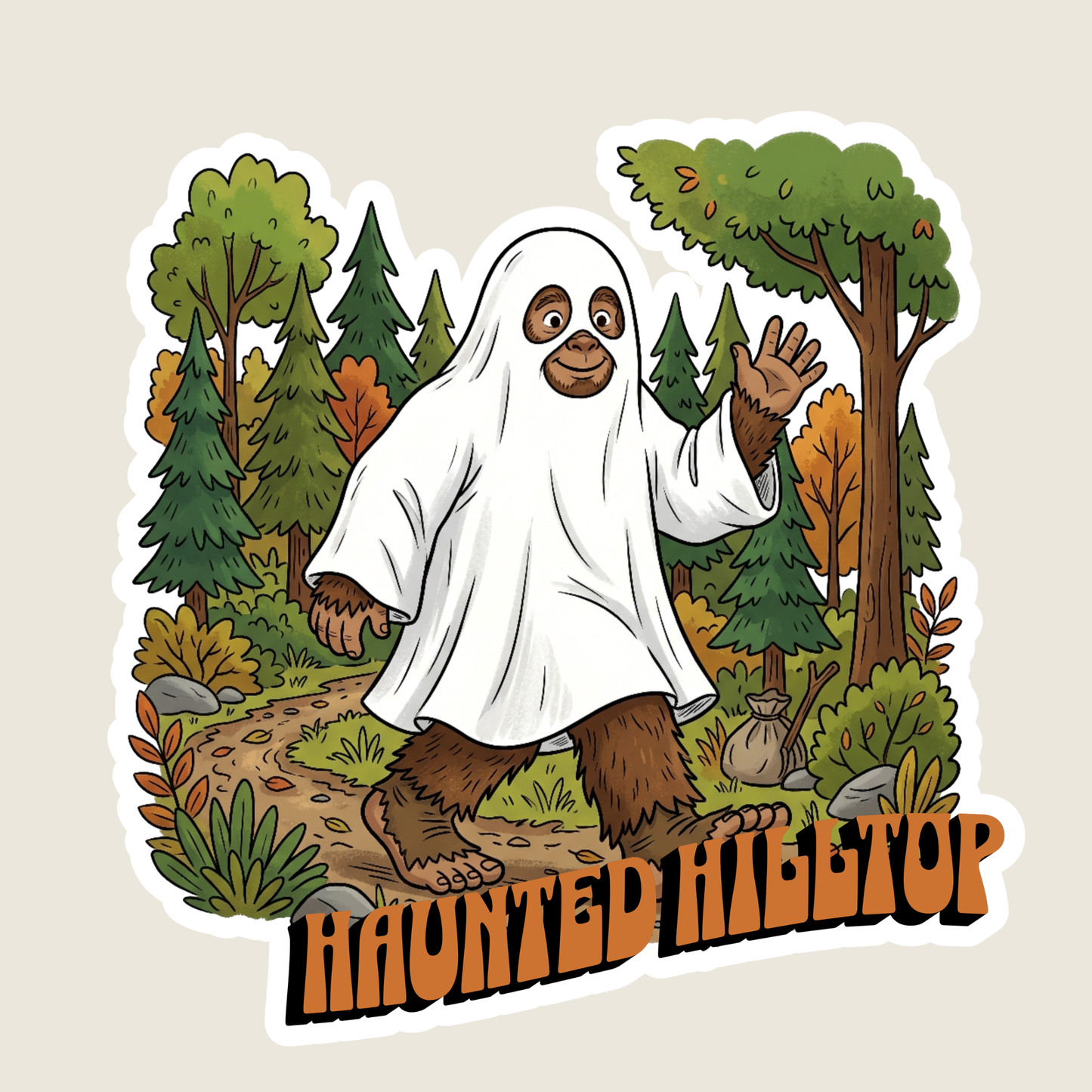 Big Foot in a Ghost Costume in the Woods Custom Sticker